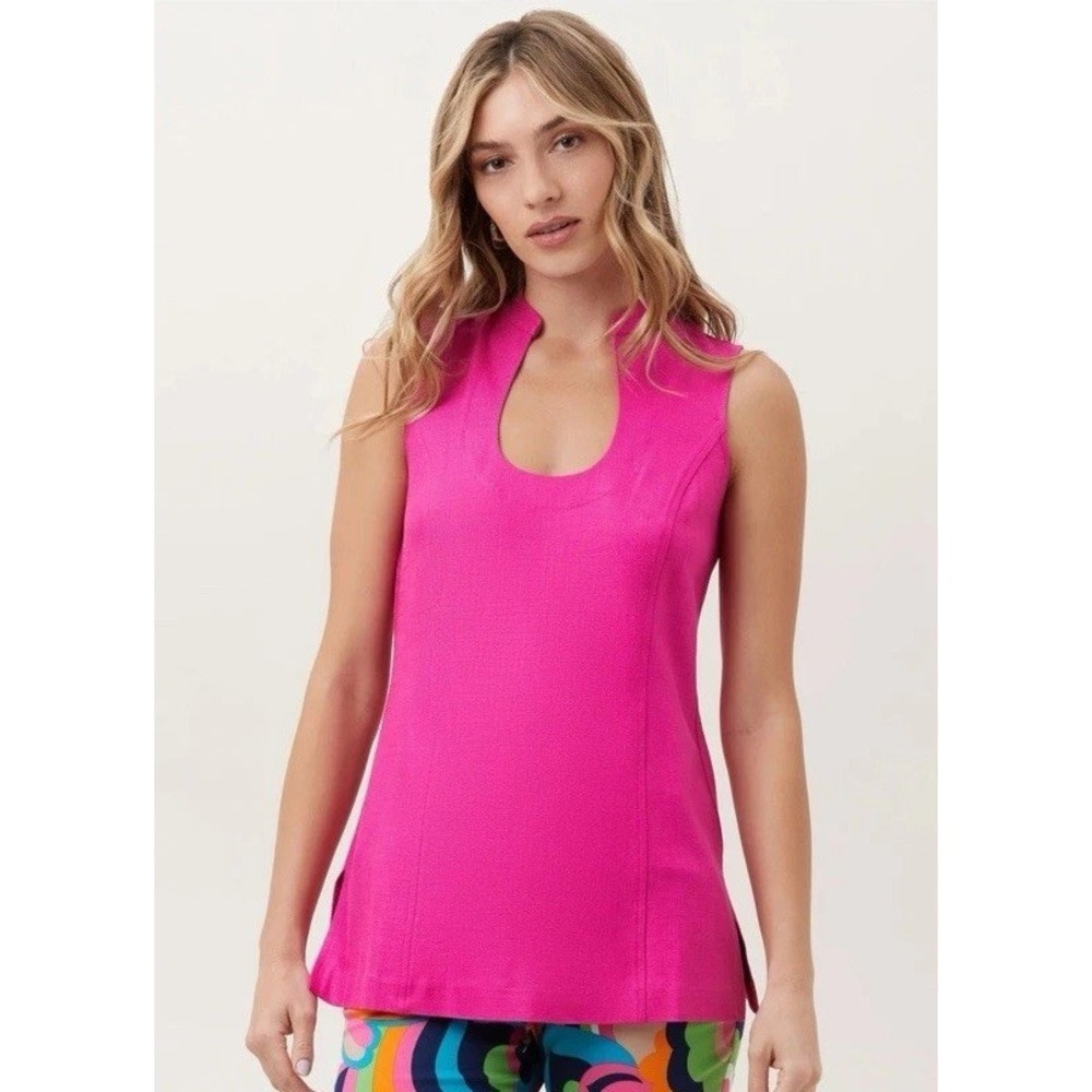 Trina Turk Women's 4 Fuchsia Pink Ignite Sleeveless Scoop-Neck Twill Top Blouse